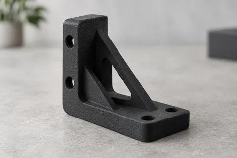 A matte black carbon-fiber reinforced 3D printed bracket